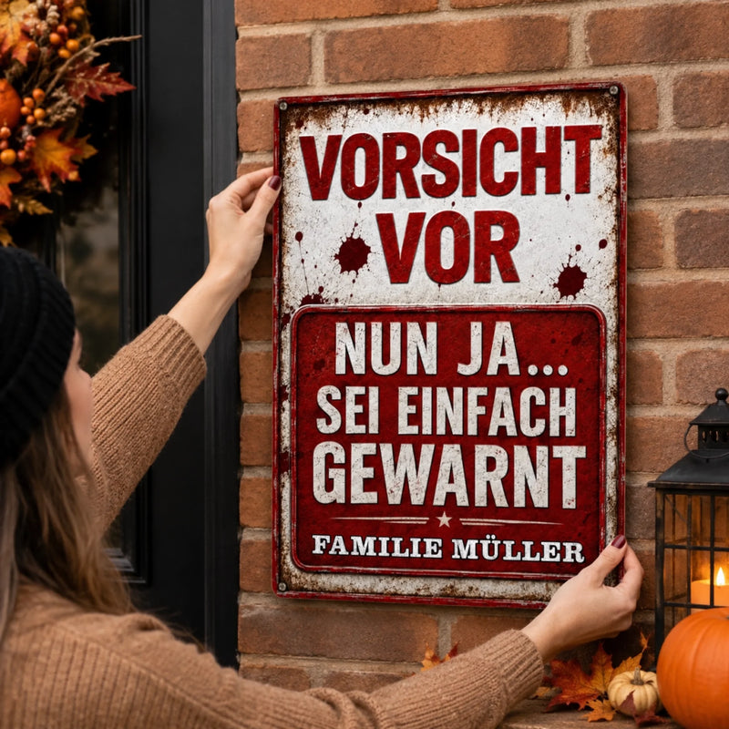 Personalisiertes Metallschild – Halloween-Geschenk für Familien – Spukhaus der Hexe