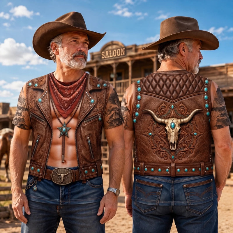 Personalisiertes Allover bedrucktes T-Shirt - Geschenke für Männer - Cowboy Six Pack