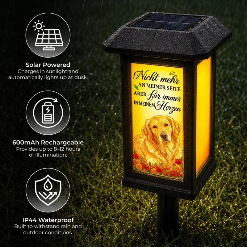 Personalisierte Garten Solarlampen mit Foto – Gedenkgeschenke | Erinnerung an Haustier – In jedem Sonnenaufgang