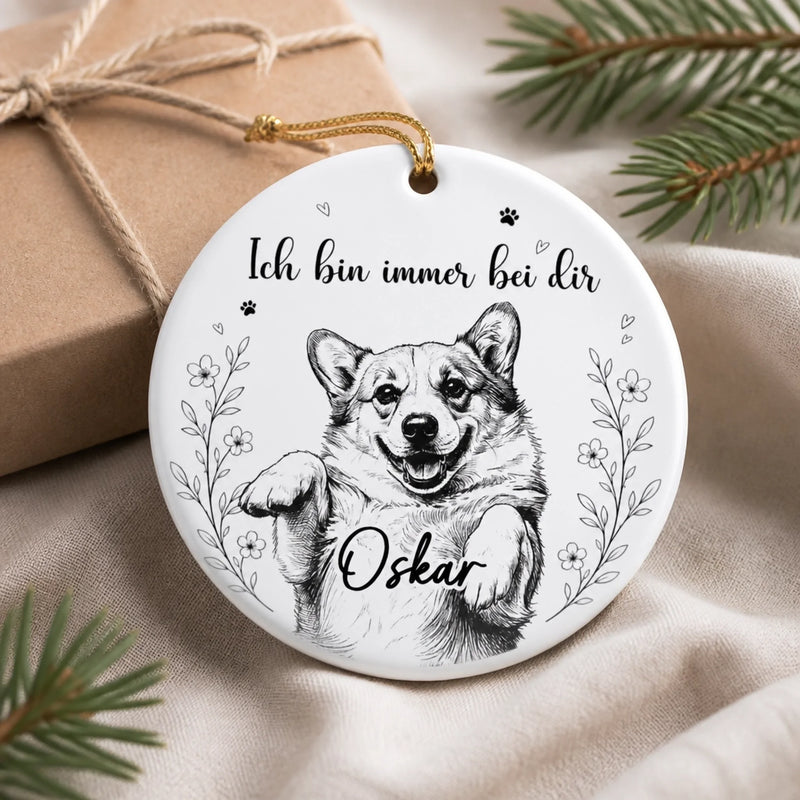 Personalisiertes Keramikornament mit Foto – Gedenkgeschenke | Erinnerung an Haustier – Ich hin immer bei dir