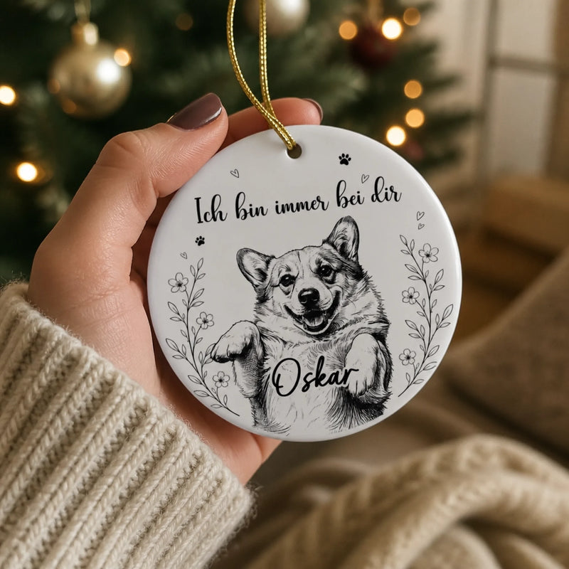 Personalisiertes Keramikornament mit Foto – Gedenkgeschenke | Erinnerung an Haustier – Ich hin immer bei dir