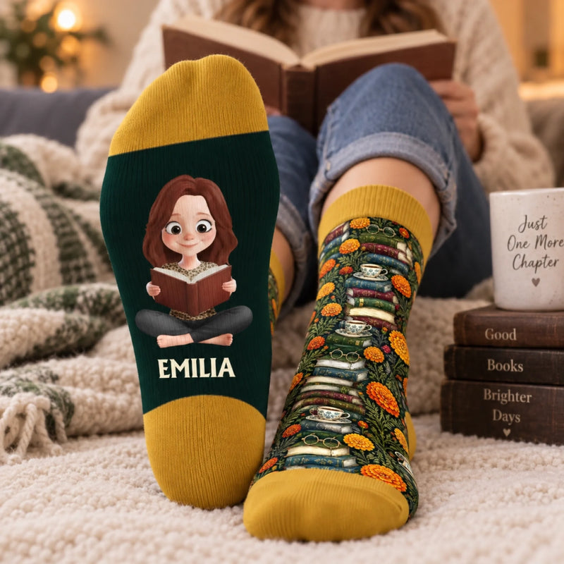 Personalisierte Socken – Geschenk für Buchliebhaber – Kapitel statt Alltag