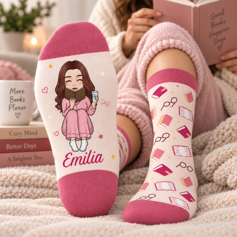 Personalisierte Socken – Geschenk für Buchliebhaber – Seiten voller Glück