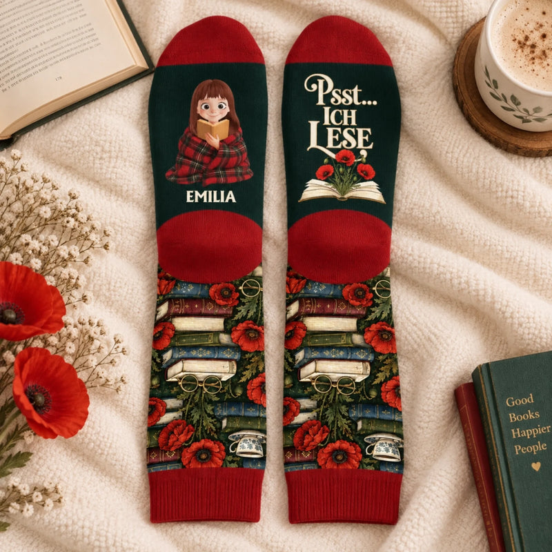 Personalisierte Socken – Geschenk für Buchliebhaber – Bin kurz im Buch