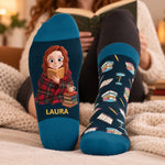 Personalisierte Socken – Geschenk für Buchliebhaber – Seite für Seite glücklich