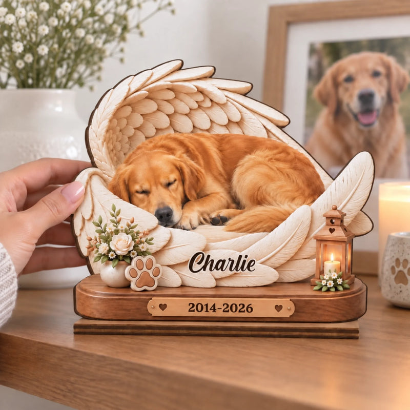 Personalisierte zweilagige Holzplakette mit Foto – Gedenkgeschenke | Erinnerung an Haustier – Du hast überall Liebe hinterlassen