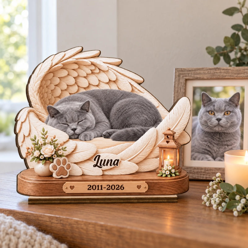 Personalisierte zweilagige Holzplakette mit Foto – Gedenkgeschenke | Erinnerung an Haustier – Du hast überall Liebe hinterlassen