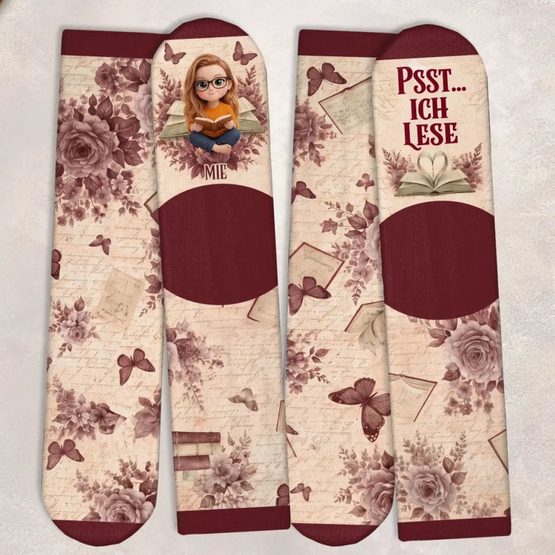 Personalisierte Socken mit Foto – Geschenk für Buchliebhaber – Ruhe, Ich Habe Ein Buch