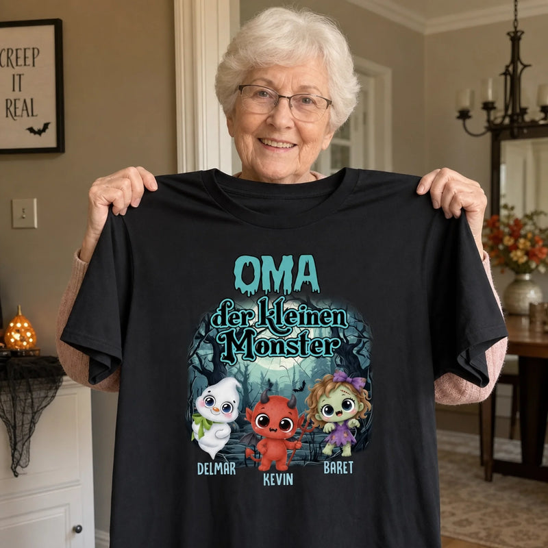 Personalisiertes Unisex-T-Shirt – Halloween Geschenk für Oma, Mama – Kleine Monster ganz groß
