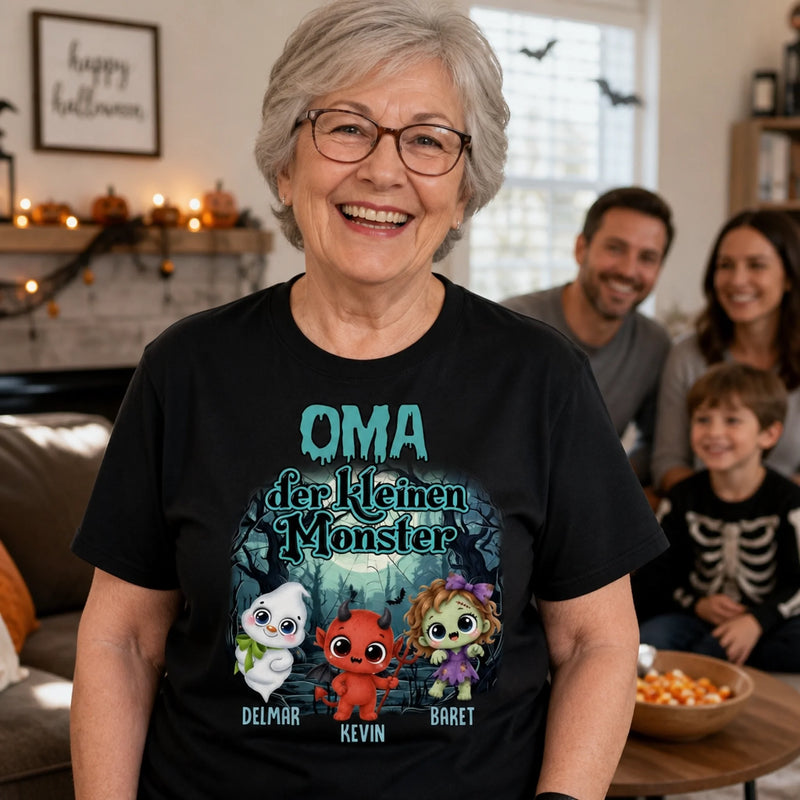 Personalisiertes Unisex-T-Shirt – Halloween Geschenk für Oma, Mama – Kleine Monster ganz groß