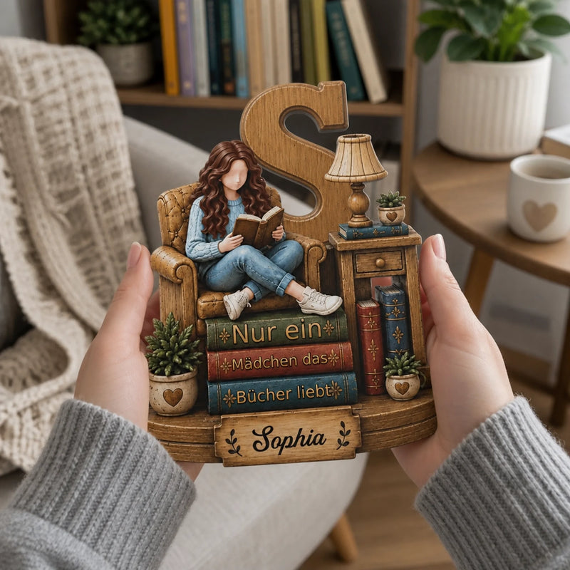 Personalisierte zweilagige Holzplakette - Geschenke für Buchliebhaber - Meine Welt steckt voller Bücher