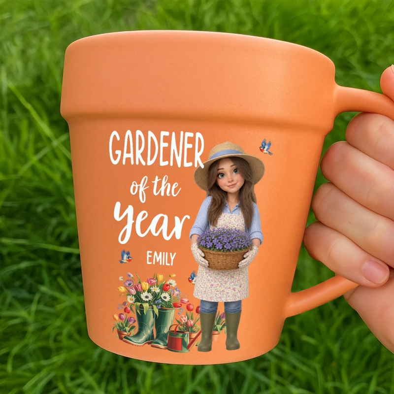 Custom Photo Name Gardener of the Year Gifts for Gardeners - Personalized Plant Pot Ceramic Mug