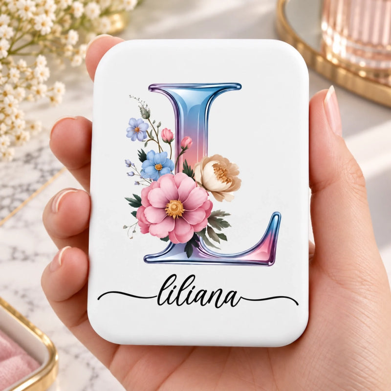 Personalisierte LED Taschenspiegel - Geschenk für Schwestern, Freundinnen - Ein Kleiner Blütenzauber