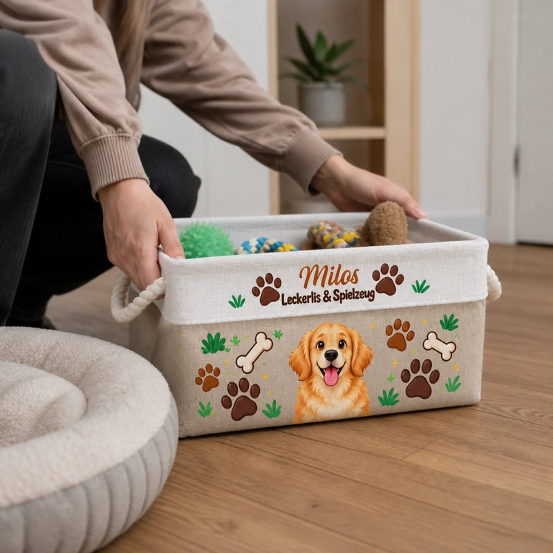 Personalisierter Aufbewahrungskorb mit Foto - Geschenk für Haustierbesitzer - Leckerlis Und Spielzeug