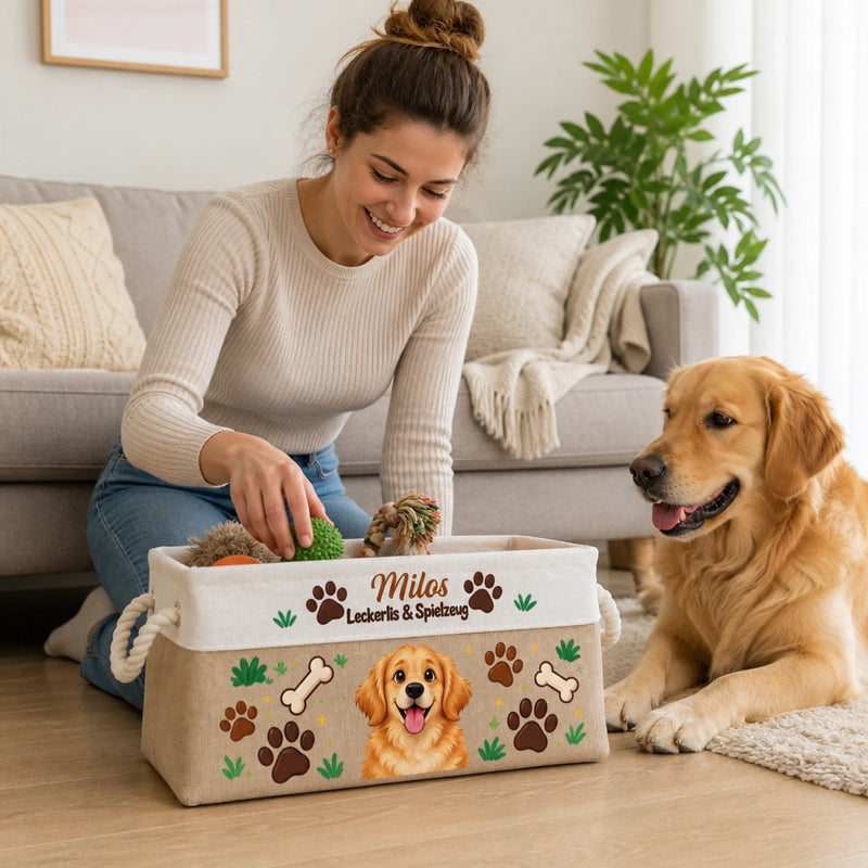 Personalisierter Aufbewahrungskorb mit Foto - Geschenk für Haustierbesitzer - Leckerlis Und Spielzeug