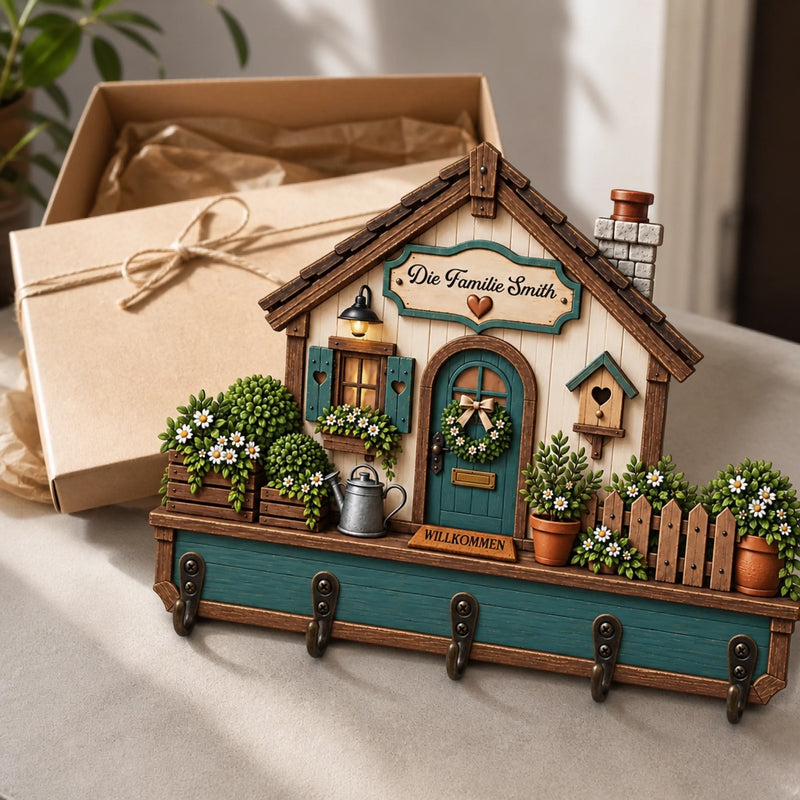 Personalisierte Schlüsselbrett aus Holz – Geschenk für Familie - Zuhause ist es am schönsten