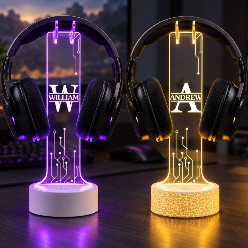 Personalisierte Kopfhörerständer - Geschenk für Gamer – Licht Sound Action
