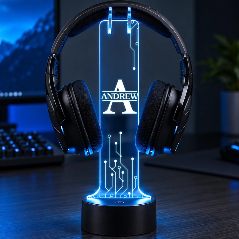 Personalisierte Kopfhörerständer - Geschenk für Gamer – Licht Sound Action