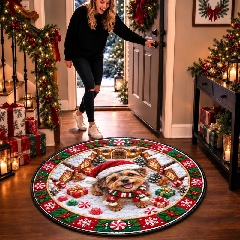 Personalisierte Runde Steppdecke mit Foto – Geschenk für Haustierbesitzer – Pfoten voller Weihnachtszauber